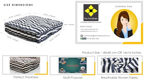Image of Woven Quilted Floor Cushion 40x40x8 cm Navy Stripe with Cotton Filler Small Size for Seating, Patio Seat, Meditation, Yoga, Pooja, Guests, Living Room, Bedroom Size - 16x16x3 Inch