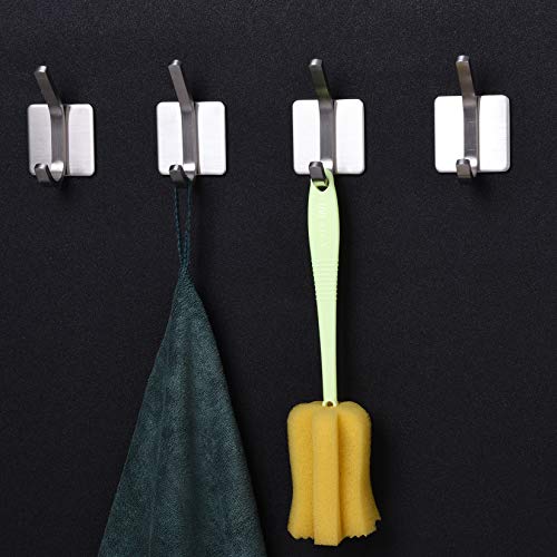 YIGII Towel Hook/Adhesive Hooks - Bathroom Hooks Wall Hooks Bath Show Robe Hook Self Adhesive Coat Hook Stick on Wall Stainless Steel Brushed 4-Pack - Thumbnail 4