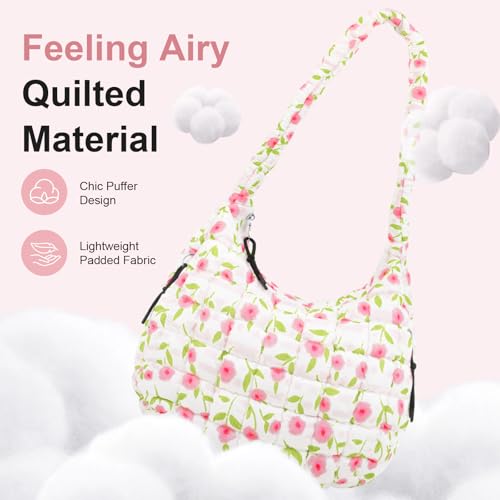 Image of Quilted Puffer Tote Bag Purse Puffy Crossbody Shoulder Bag,Lightweight Nylon Hobo Bag Puffer Carryall Bag for Women Girl