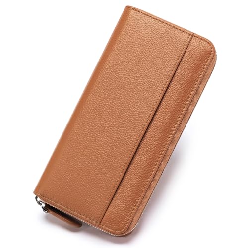 Image of RFID Blocking Womens Zipper Wallet Leather Large Capacity Billfold Clutch Zip Around Wallets for Women