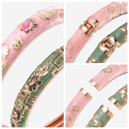 UJOY Gorgeous Bracelets Enameled Floral Cloisonne Gift Gold Plated Cuff Bangles Jewelry Sets Box for Women 55A184