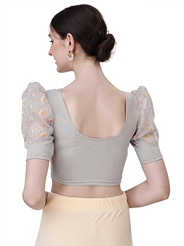 Image of SFT Women's Cotton Lycra Blend Readymade Saree Blouse with Round Neck Half Sleeves Solid Pattern Knit Weave Regular Fit and Pull On Closure