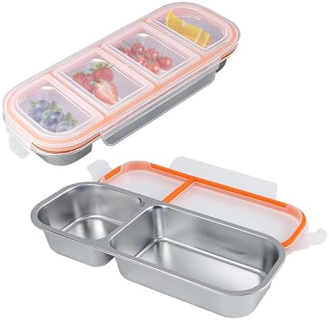304 Stainless Steel Snack Box Snackle Box 4+2 Compartments with Lids Portable Food Container for School, Office & Picnic. (2 Pcs)