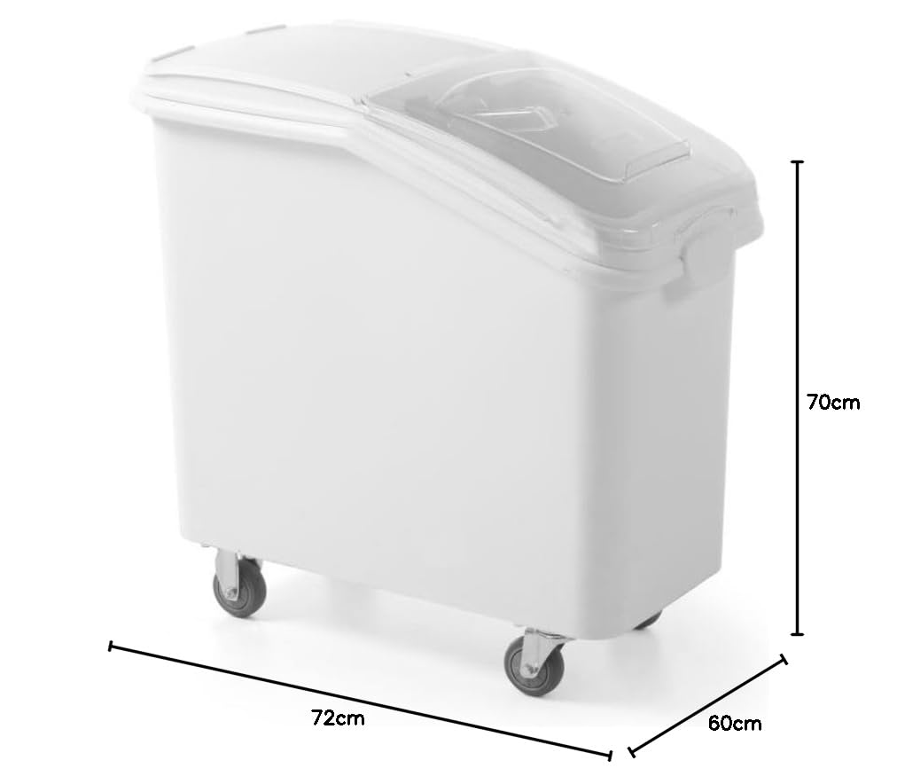 HENDI Carro de Ingredientes, AmerBox, contenedor para almacenar Alimentos Secos, Carro transportador de harina, azúcar, Sal, Granos, arroz, 102L, 600x720x(H) 700mm, Blanco, Polipropileno