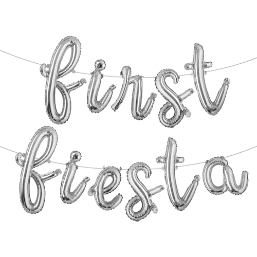 Image of First Fiesta Birthday Decorations Mexican 1st Birthday Party Supplies Multicolor First Fiesta Balloons Mexican Uno Cactus Banner for Cinco De Mayo Taco Bout Uno Party Decor (L FIRST FIESTA Silver)