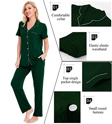 Image of SWOMOG Women Pajama Sets Two-Piece Nightwear Short Sleeve Sleepwear Button Down Pj Lounge Sets with Long Pants