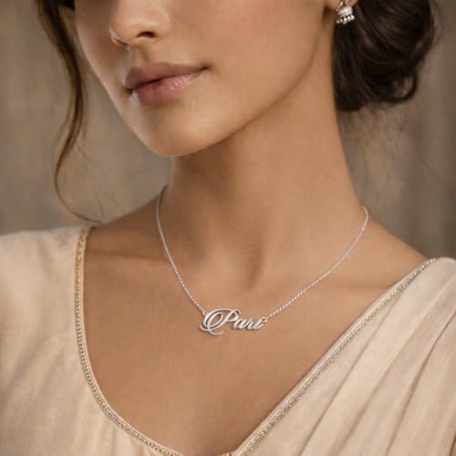 Image of Pari Cursive Gold & Silver Name Pendant Necklace, Best Jewelry Gift for Girls.