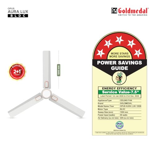 Image of Goldmedal Opus Aura Lux BLDC Ceiling Fan 1200mm With Remote|High Speed