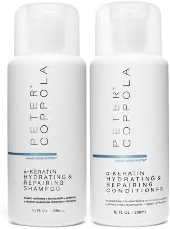 Peter Coppola a-Keratin Hydrating & Repairing Shampoo and Conditioner Duo - Strengthen and Repair Damaged Hair - Nourishes for Soft, Shiny Hair 10 oz