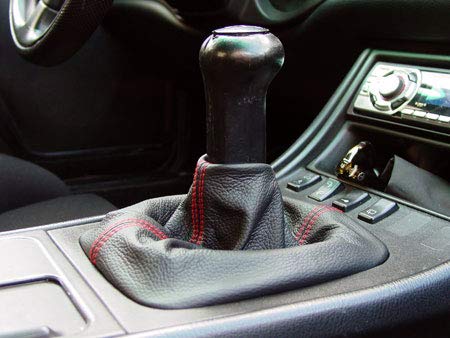 RedlineGoods Shift Boot - Separate Shift knob Compatible with Porsche 924 1976-88. Tailor Made - not Universal. Genuine top-Grade Italian Black Leather with Black Thread