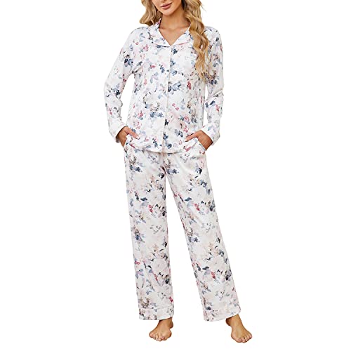 LYCY Womens Pajama Sets Floral Print, Long Sleeve Button Down Pajamas Set for Women Soft Sleepwear Pjs 2 piece Loungewear