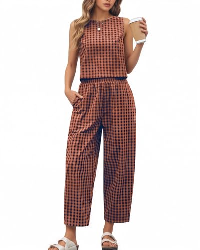 2 Piece Sets For Women 2025 Summer Matching Wide Leg Crop Pants Outfits Travel Vacation Beach Lounge Sets