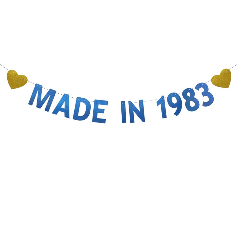 Made in 1983 Banner, Pre-Strung, No Assembly Required, Funny Blue Glitter Paper Party Decorations for 40th Birthday Party Supplies, Letters Blue,ABCpartyland