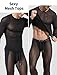 Men's Breathable Mesh Sheer Shirt Round Neck Long Sleeve T Shirt Semi See Thru Club Tee Tops Solid Color Muscle Undershirt Black L
