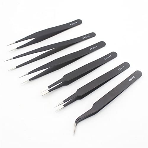 10Pcs Anti-static Tweezers Set Stainless Steel Tweezers Tools Curved Straight Tweezers Hand Repair Tools Eyebrow Tweezer Industrial tweezers(6Pcs With Bag)