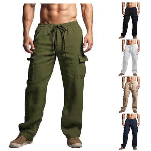 Slim Fit Linen Pants for Men Long Pants Drawstring with Pocket Straight Plain Comfortable Breathable Pants3