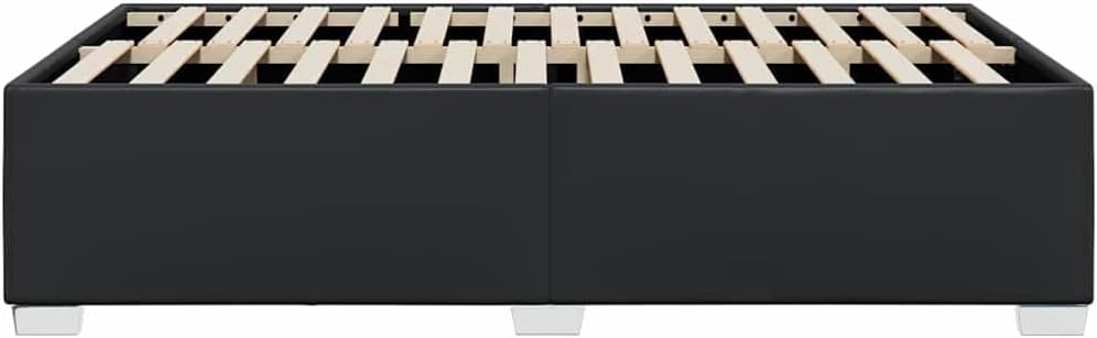 Black Faux Leather Bed Frame 137 x 74.8 Inches Platform Foundation with Slatted Mattress Support Sturdy Heavy-Duty Frame No-Box-Spring-Needed Modern Minimalist Bedroom Furniture