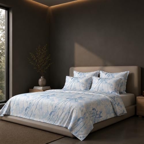 Image of VELOURA Tie-Dye Bedsheet, 100% Cotton, King Size 108x108 Inches, 300 Thread Count, with 2 Pillow Covers (Light Blue)