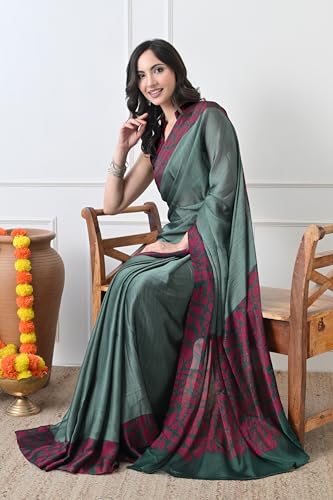 Image of MIRCHI FASHION Women Saree Abstract Print Chiffon | Breathable Lightweight Casual Sari for Regular Use and Office with Unstitched Blouse (Available in 25 Colors)
