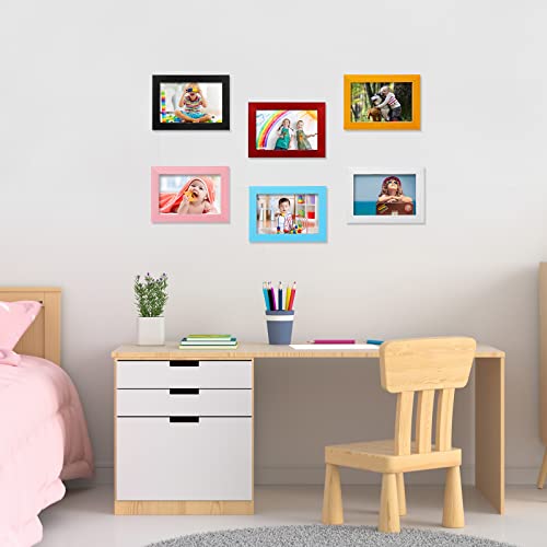 4X6 Picture Frames Set Of 6, Colorful Photo Frame Small Photo Frame Wooden Modern Cute Wall Decor Wall And Tabletop Picture Frames For Kid Woman Artwork Frames, White Black Orange Blue Pink Rose #TOP5