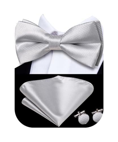 Image of Hi-Tie Bow Ties for Men Pre-Tied Pocket Square with Cufflinks Mens Bowtie Sets for Wedding Formal Party