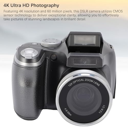 Cámara digital 4K 60MP con zoom óptico 12X y batería extra miniatura 4