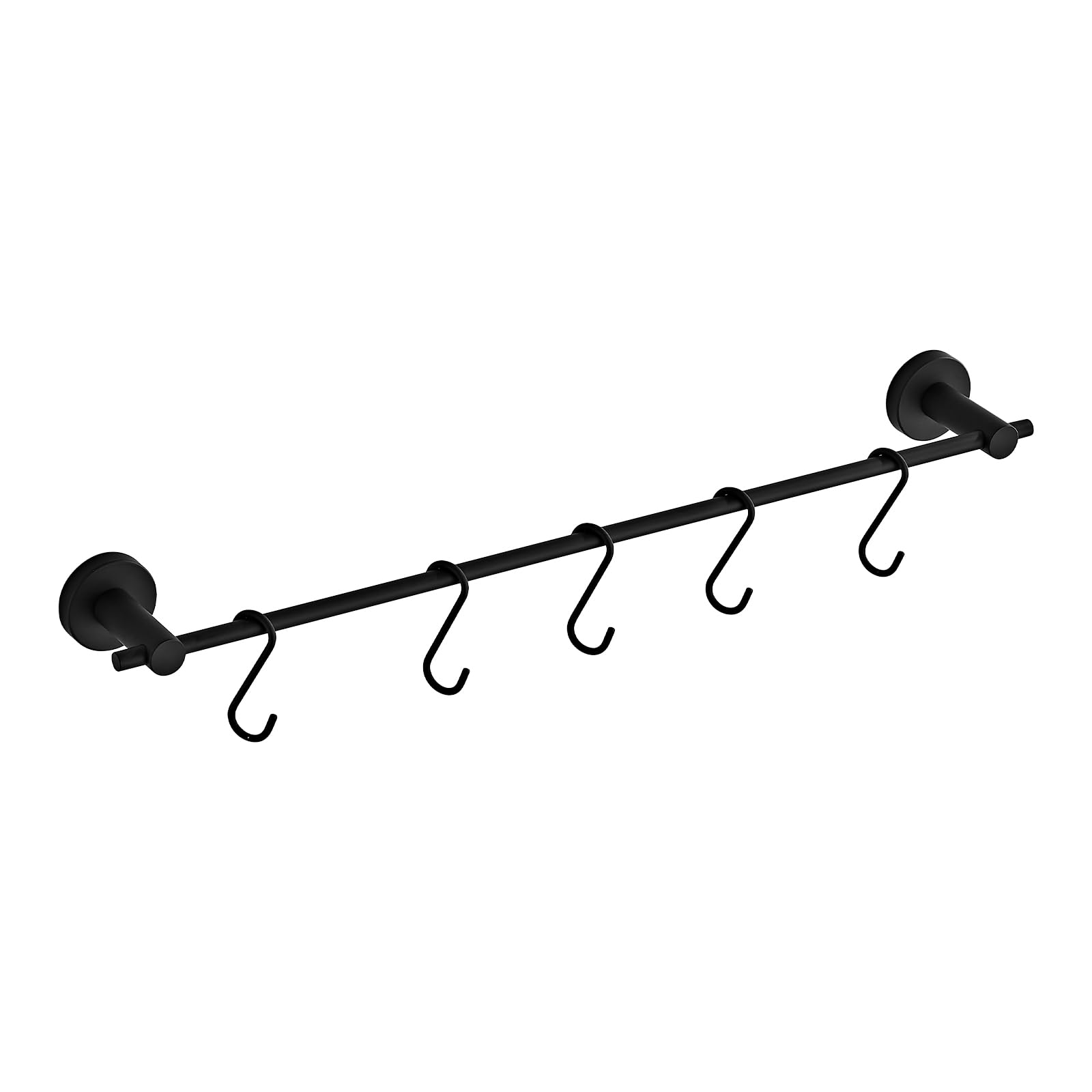 Kitchen Utensil Rack with 5 Hooks,Wall Mounted Hanger & Organizer for Knives, Pots, Pans, Bags, Utensils & Bathroom Towel Bar, 22 Inch/55.2 CM, Black Stainless Steel, YIGUANXIN