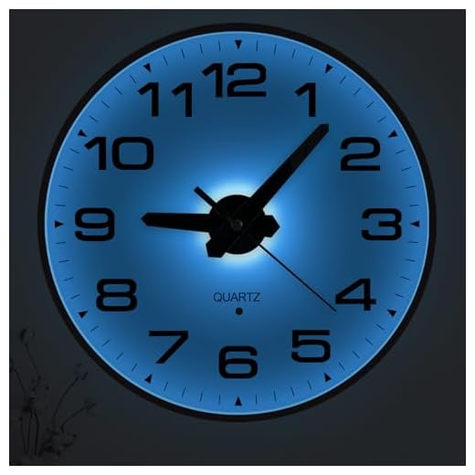 JoFomp Lighted Wall Clocks Battery Operated, 8 Inch Small Wall Clock for Bedroom Night Glow, Night Light Wall Clock Silent, Glow in Dark Wall Clocks for Living Room Decor, Light Sensor - Auto Lighting