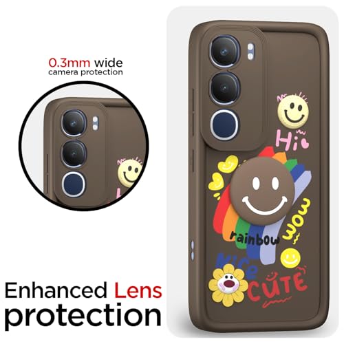 Image of Pikkme Back Cover for Vivo Y29 5G / Vivo Y19s | Soft Silicone| Cute Rainbow Smile & 3D Cartoon Flower Design | Shockproof Raised Camera Protection Bumper Case (Brown)