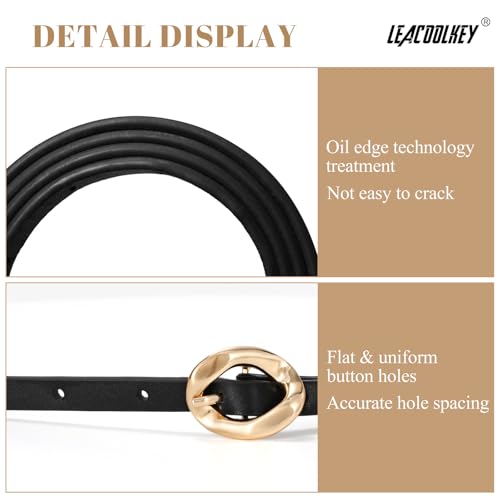 LEACOOLKEY Women Skinny Belts 0.39 Inch Wide 2 Pack Thin Leather Belts for Dresses Jeans Cardigans4