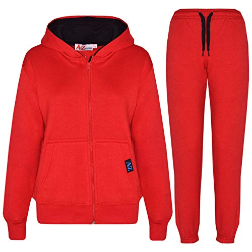 Unisex Plain Tracksuit Contrast Red & Black Hoodie with Joggers Jogging Sweatpants Pants Sports Activewear Set