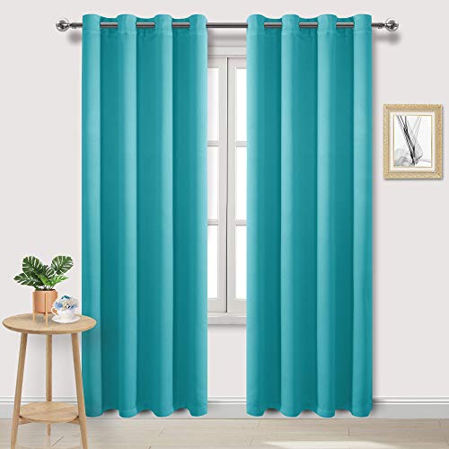 Image of IVAZA Living Room Bedroom Room Darkening Thermal Insulated Polyester Solid Blackout Curtain Noise Reducation Long Door Curtain 9 feet Set of 2(Aqua)