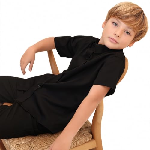 Image of Lilax Boys Classic Short Sleeve Button Down Casual Solid Dress Shirt