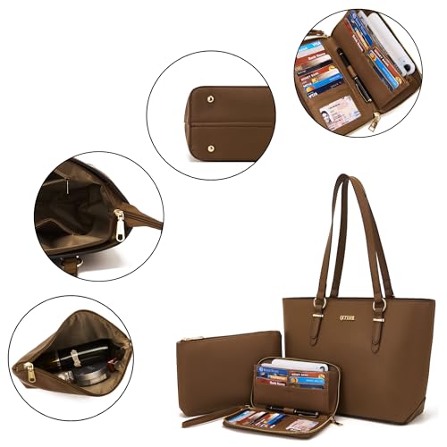 Image of Qiyuer Versatile Daily Purses with RFID Wallet for Women Tote Handbag Set | 3PCS, Fits 13 inch Tablet, Sturdy Vegan PU, Spacious, Work Use, Shoulder Satchel, Large Clutch Wallet, Makeup Bag, Ideal Gift