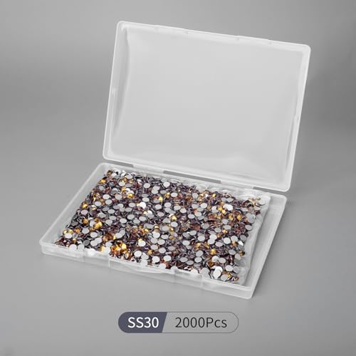 Image of 2000PCS Gold Yellow Rhinestones Bulk, Flat Back Crystal Glass Stone Round Gems,SS30, 6.4-6.6mm