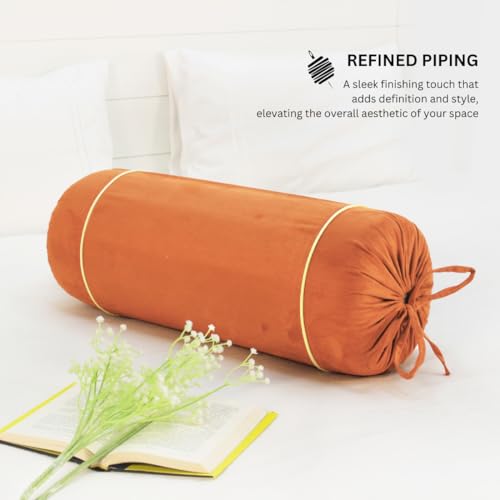 Image of AURAVE Suede 300 TC Printed Bolster Cover with Drawstring Closure, Set of 2, Soft Breathable Durable Machine Washable for Sofa Bed & Home Decor, 15 inchx30 inch, Orange | Cover Only