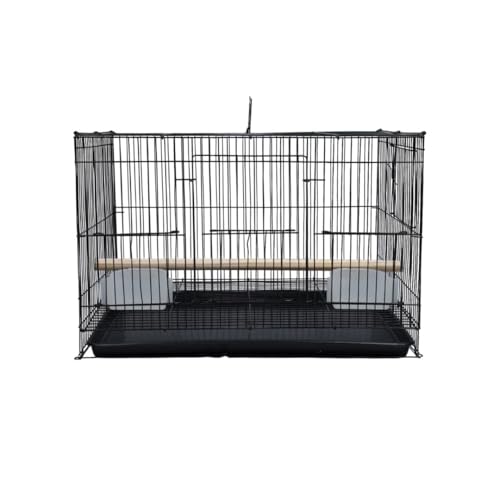 Image of 1.5 FEET Black Bird Cage with Accessories, 50x34x32.5 cm, Black Metal Frame, Includes Food Bowl, Water Box and Perch
