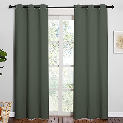 Image of NICETOWN Window Treatment Thermal Insulated Solid Grommet Blackout Curtains /Drapes for Bedroom (Dark Mallard, Set of 2 Panels, 42 by 84 Inch)
