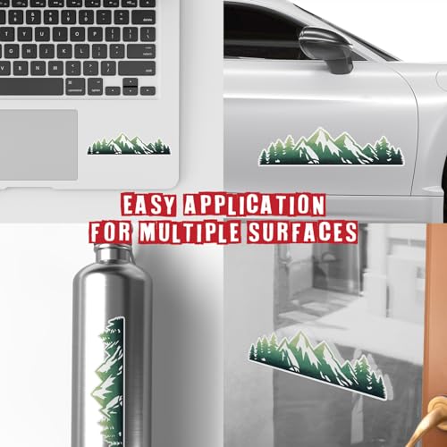 Image of Mountain Tree Forest (Set of 3) Waterproof Vinyl Die-Cut Sticker 2 inchx 0.7 inch for Laptop Water Bottle Tumbler Phone Case Car Skateboard Bumper Cute Retro Teens Adults Aesthetic Indoor Outdoor Kids Adults