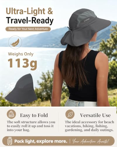 Image of Sun Hat UPF50+, Breathable Wide Brim Bucket Hat Outdoor for Hiking Garden | Large-Area Neck Flap, Water-Resistant Nylon , Blocks 99% UV radiation, lightweight, moisture-wicking,Quick-Dry for Women Men