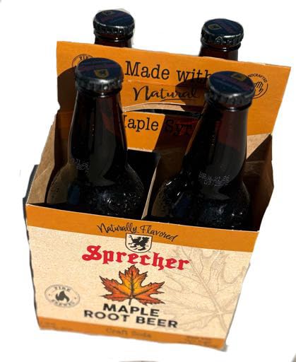 Maple Root Beer Soda, Fire Brewed Craft Soda, Naturally Flavored, 4 Glass Bottles, 64 oz