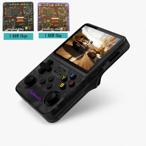 Image of Cubonic CrystalPlay ORIGINAL R36S DUal RAM Chips Handheld Gaming Console, Transparent PixelGlass Design, 3.5-Inch LCD Screen, RK3326 Quad-Core Processor, Dual Joysticks, Up to 256GB Expandable Storage, 3000mAh Rechargeable Battery (Matte Black)