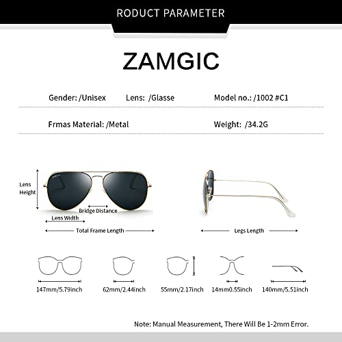 Image of ZAMGIC Aviator Glass Lens Sunglasses,Military Style,UV400 Protection Sun Glasses for Men Women
