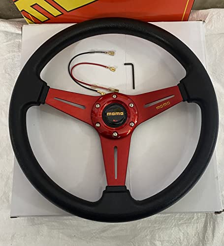 Image of AUTO MT - MOMO 12INCH 3R Style Universal Steering Wheel for Sports Car Look Rally Race Off Road with BOSS KIT HUB Free (MOMO 13INCH RED3R Steering Wheel with BOSS KIT HUB)