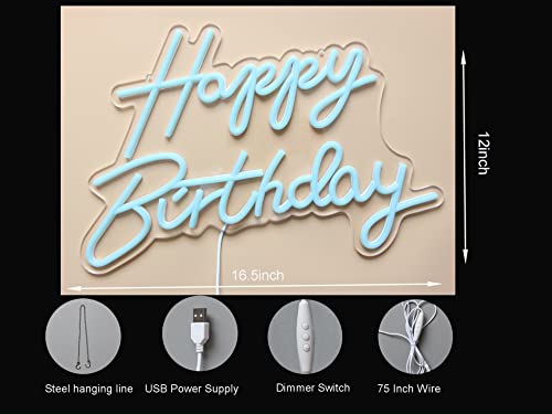 Image of LED Neon Happy Birthday Sign Night Light Birthday Party Decorations Ice Blue USB Operated Decorative for Backdrop Party Bedroom Wall Decor 5v