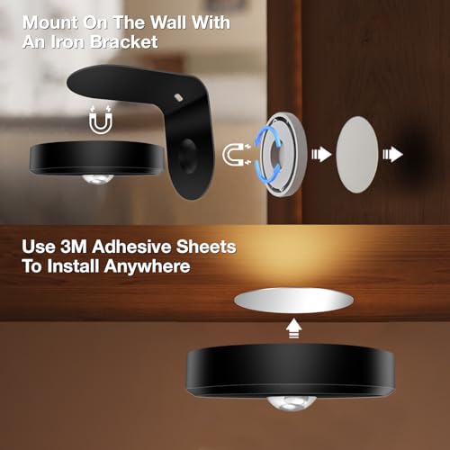 Image of Picture Lights for Wall Wireless with Magnetic,2000mAh Rechargeable Picture Frame lights with Dimmable,Puck Lights with Remote Control,Art Lighting for Paintings,Counter, Shelf,Bookcase(4 Pack,Black)
