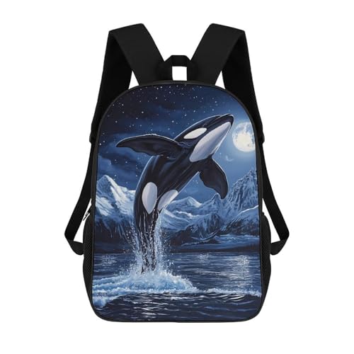 Whale And Moon Travel Backpack 17 Inch Casual Daypack Shoulder Bag with Adjustable Shoulder Straps
