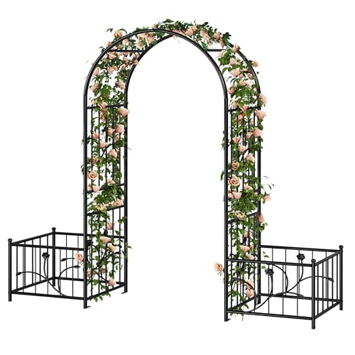 GOOBED Metal Garden Arbor with Planter Boxes for Climbing Plants, Black Wedding Arches for Party Decor, 86" H Metal Outdoor Archway for Lawn, Patio, Backyard -  MAAUTNGs2G