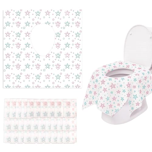TEBOKHAD Lot De 30 Protege Toilette Jetable, Protege Cuvette Wc Jetable Portables, Emballé Individuellement, Protection Toilette Housses Siège De 60x65cm...