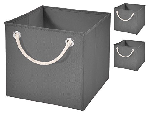 Stick&Shine 4X Aufbewahrungs Korb Dunkelgrau Faltbox 15 x 15 x 15 cm Regalkorb faltbar mit Kordel